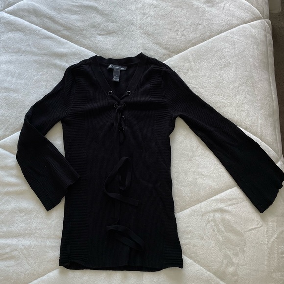 Lace up black sweater top - Picture 1 of 3